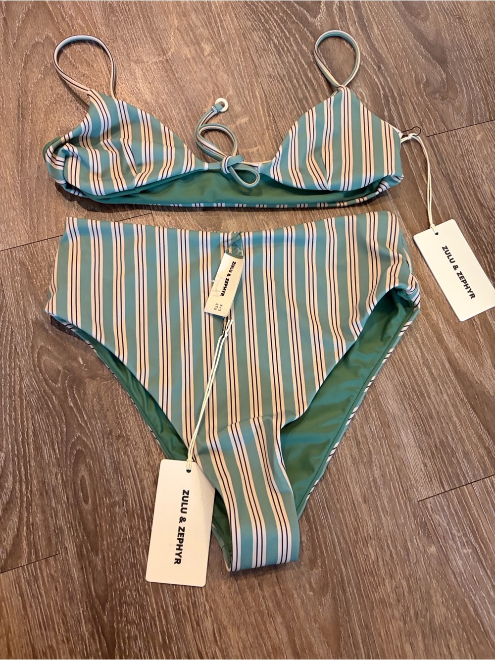 NWT SOLD OUT Zulu & Zephyr Myrtle Pinstripe Tie Bikini Set | Size M - Picture 5 of 5